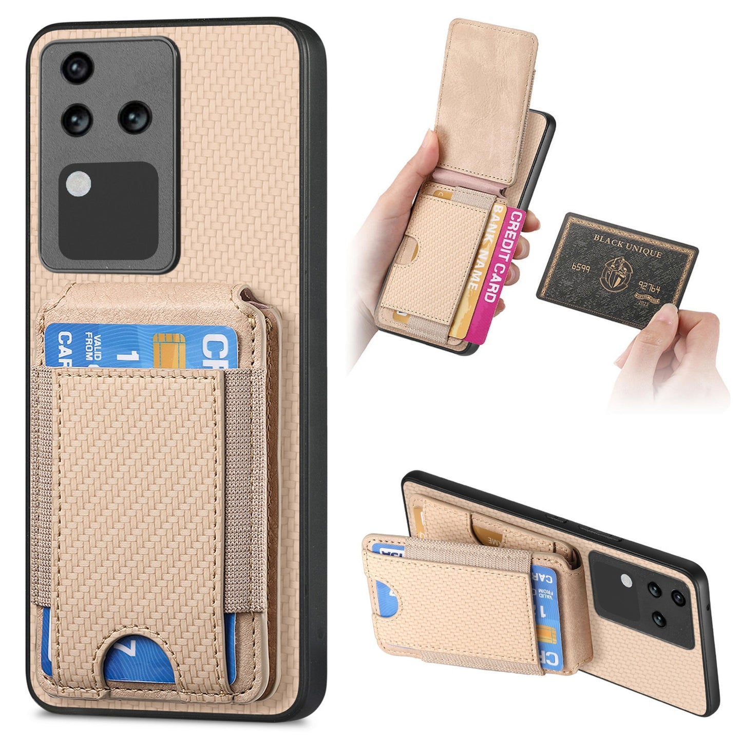 vivo S18 Pro Vertical Flip Wallet Stand Phone Case with Carbon Fibre Pattern