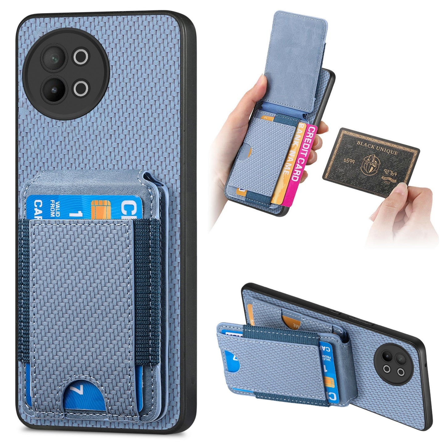 vivo S18e Vertical Flip Wallet Stand Phone Case with Carbon Fibre Pattern