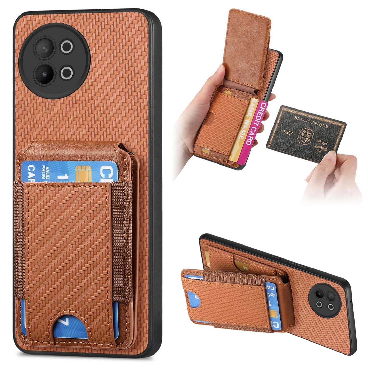 vivo S18e Vertical Flip Wallet Stand Phone Case with Carbon Fibre Pattern