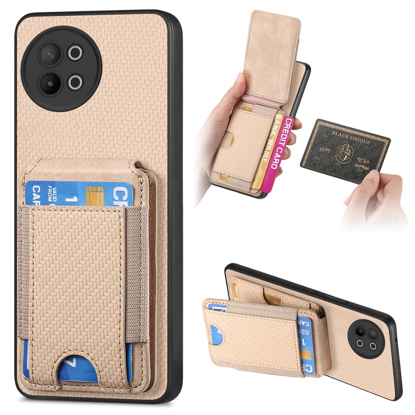 vivo S18e Vertical Flip Wallet Stand Phone Case with Carbon Fibre Pattern