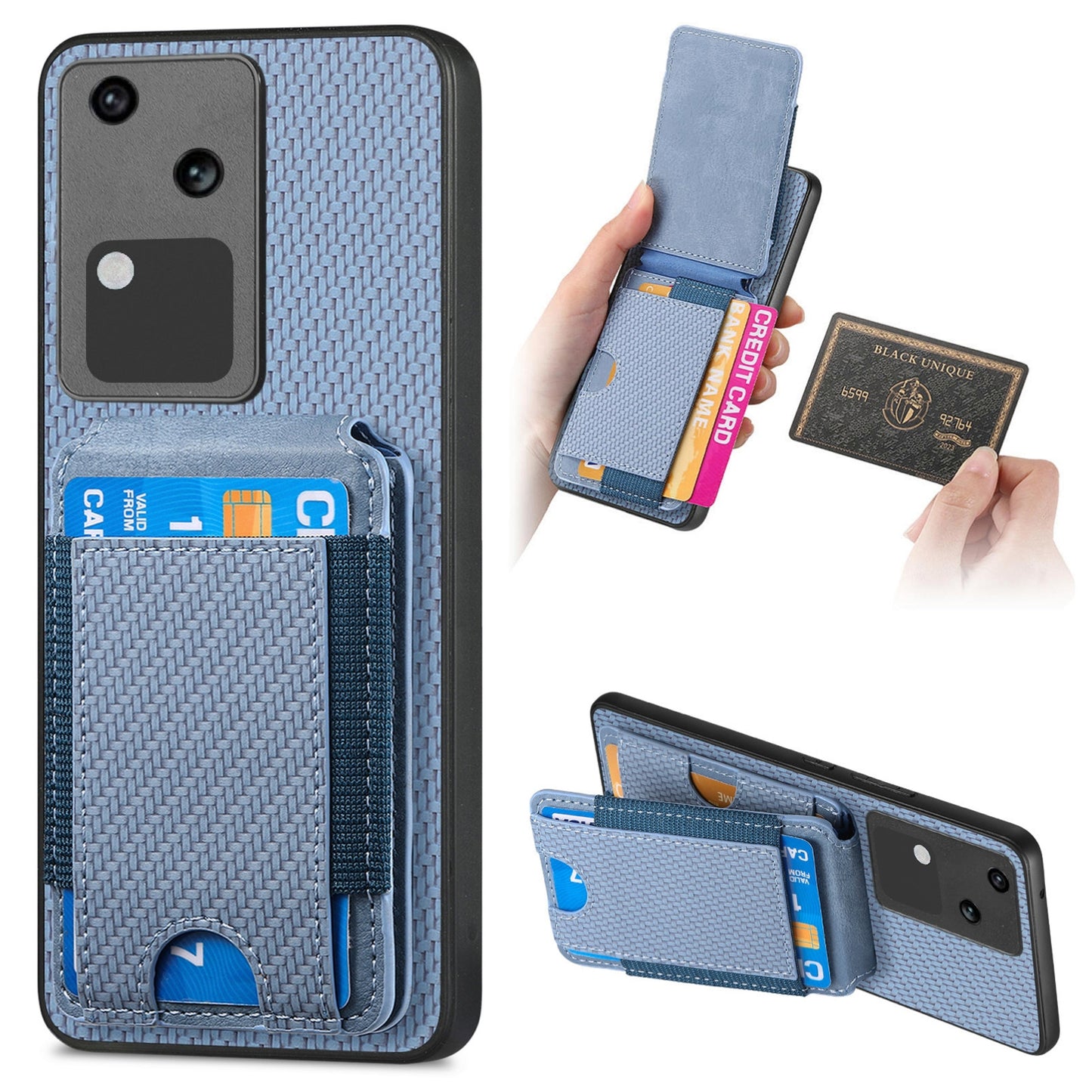 vivo S18 Vertical Flip Wallet Stand Phone Case with Carbon Fibre Pattern