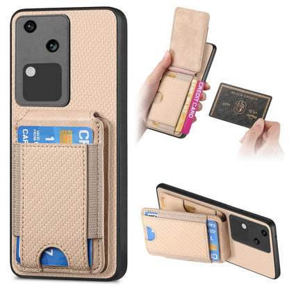 vivo S18 Vertical Flip Wallet Stand Phone Case with Carbon Fibre Pattern