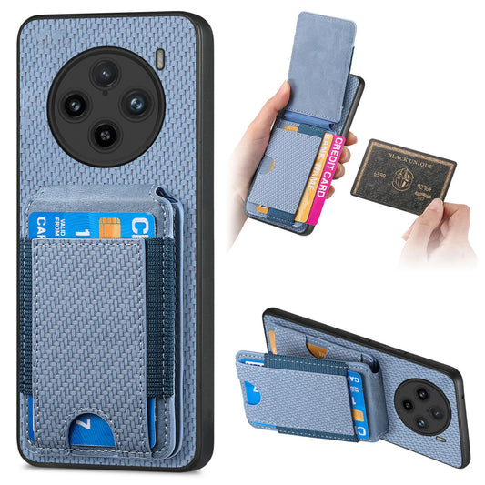 vivo X100 5G Vertical Flip Wallet Stand Phone Case with Carbon Fibre Pattern
