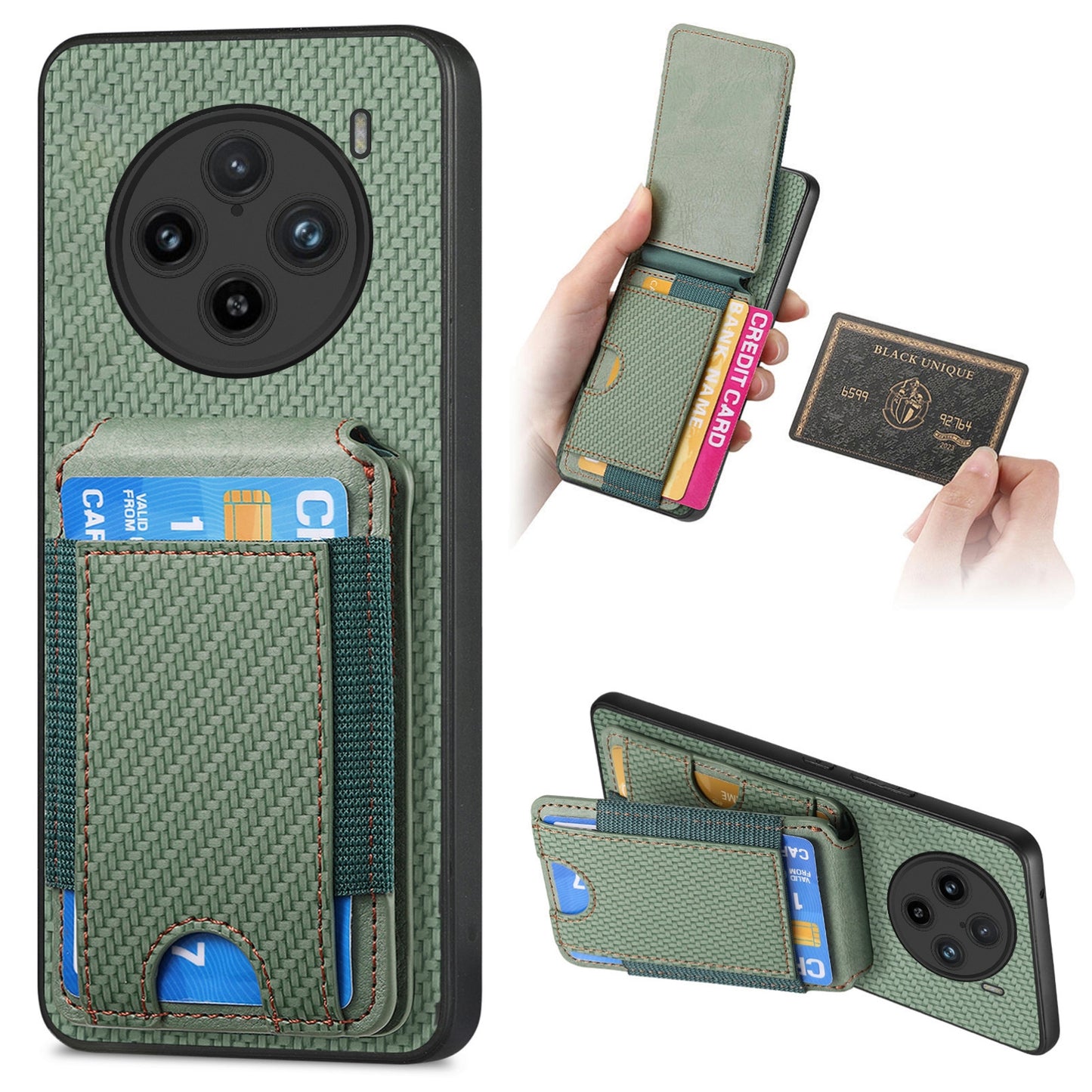 vivo X100 5G Vertical Flip Wallet Stand Phone Case with Carbon Fibre Pattern