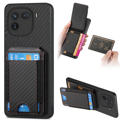 vivo iQOO 12 Pro Vertical Flip Wallet Stand Phone Case with Carbon Fibre Pattern