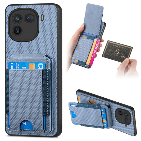 vivo iQOO 12 Vertical Flip Wallet Stand Phone Case with Carbon Fibre Pattern