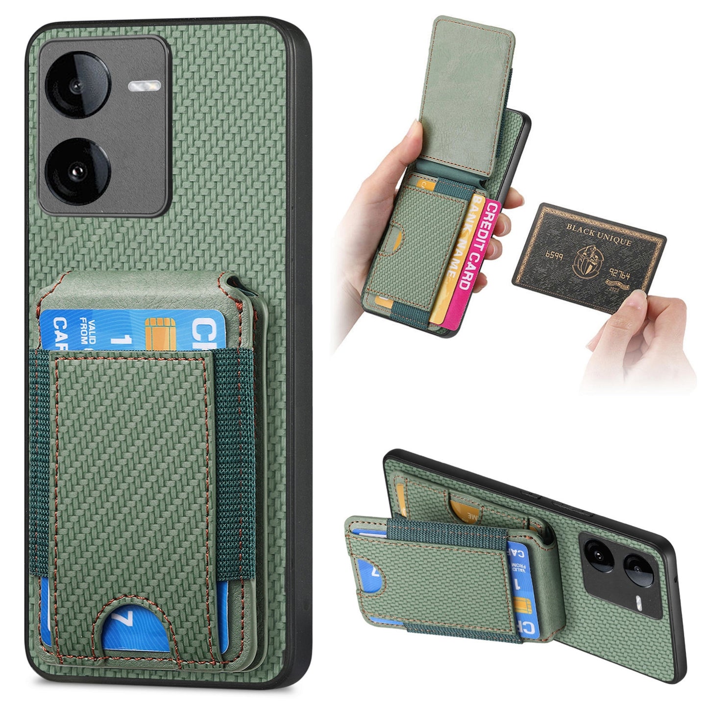 vivo iQOO Z8X Vertical Flip Wallet Stand Phone Case with Carbon Fibre Pattern