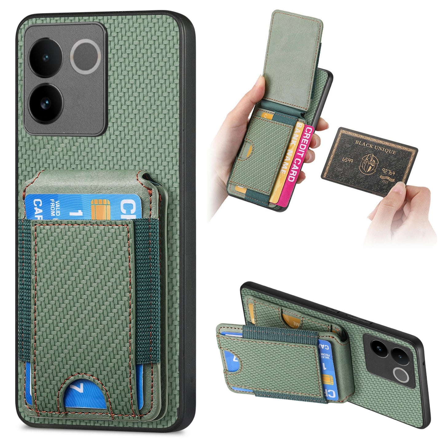 vivo S17E 5G Vertical Flip Wallet Stand Phone Case with Carbon Fibre Pattern