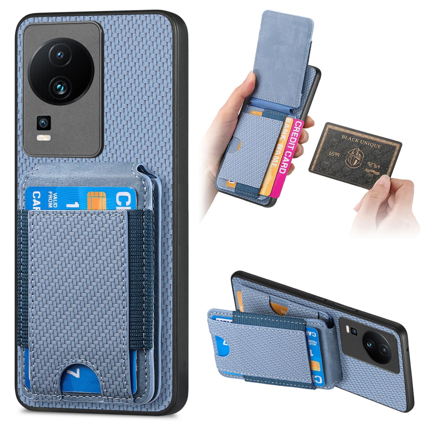 vivo iQOO Neo 7 SE Vertical Flip Wallet Stand Phone Case with Carbon Fibre Pattern
