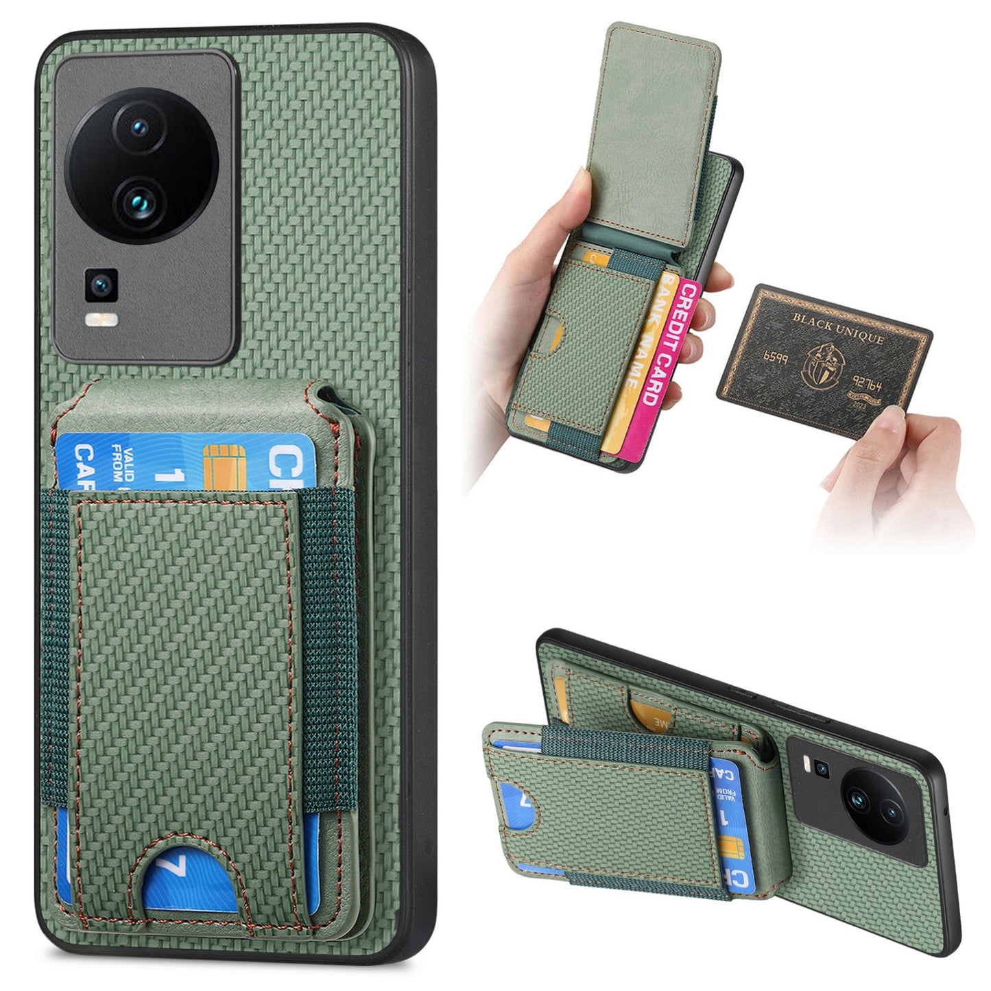 vivo iQOO Neo 7 SE Vertical Flip Wallet Stand Phone Case with Carbon Fibre Pattern