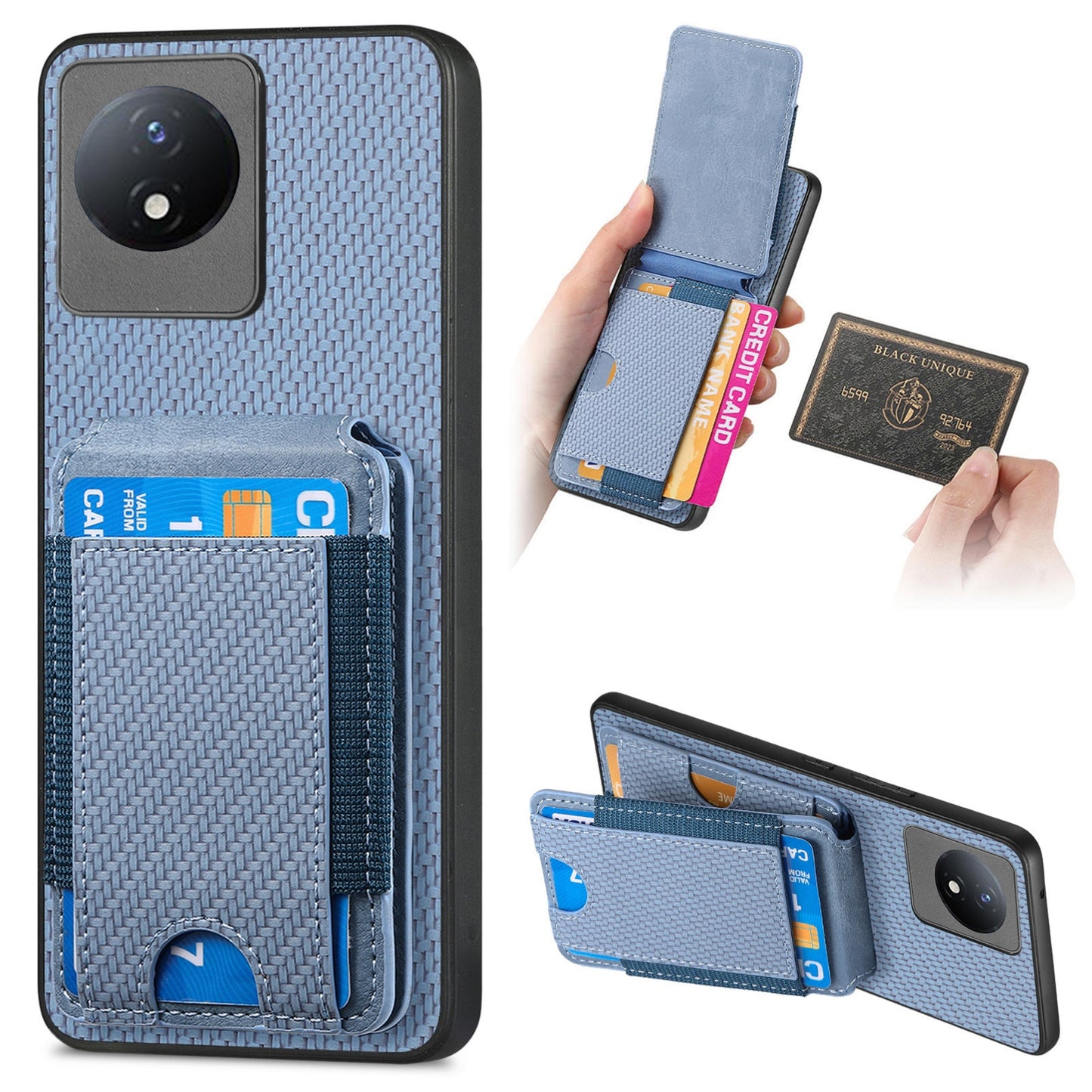 vivo Y02 Vertical Flip Wallet Stand Phone Case with Carbon Fibre Pattern