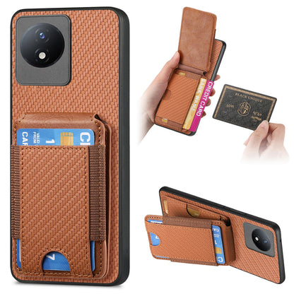 vivo Y02 Vertical Flip Wallet Stand Phone Case with Carbon Fibre Pattern