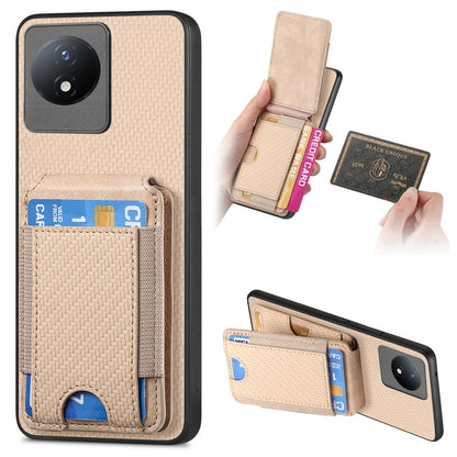 vivo Y02 Vertical Flip Wallet Stand Phone Case with Carbon Fibre Pattern