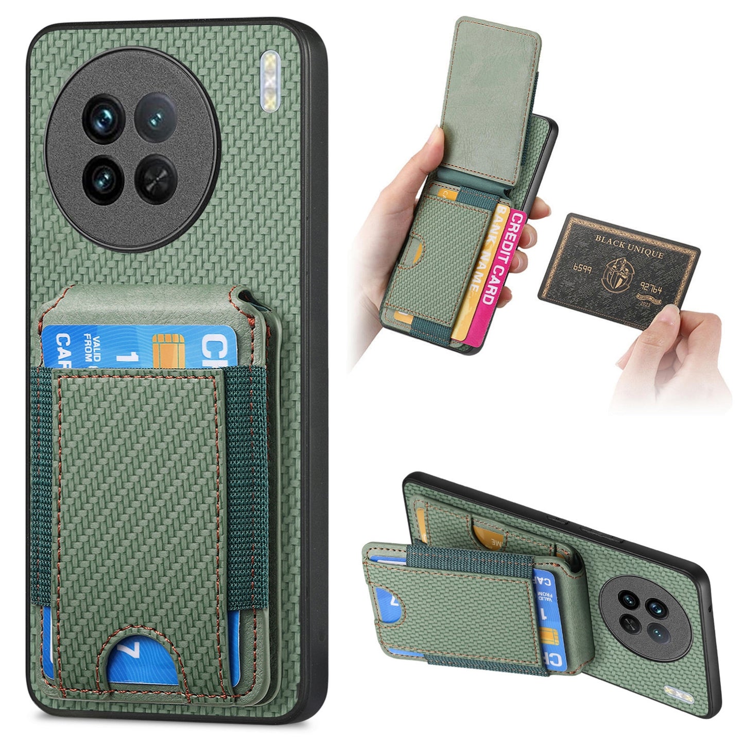 vivo X90 Vertical Flip Wallet Stand Phone Case with Carbon Fibre Pattern