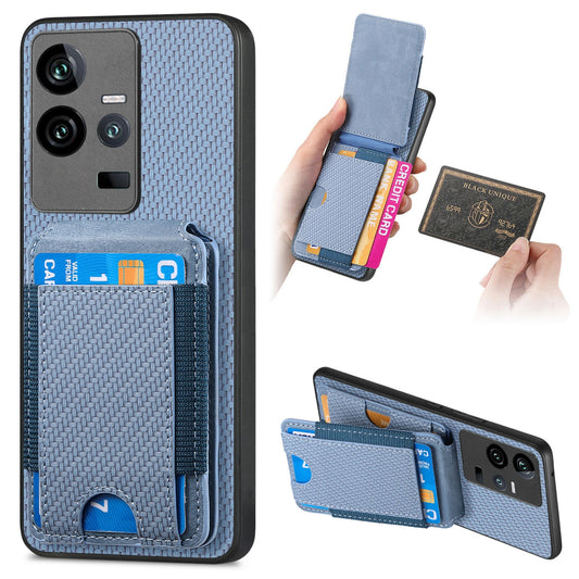 vivo iQOO 11 5G Vertical Flip Wallet Stand Phone Case with Carbon Fibre Pattern