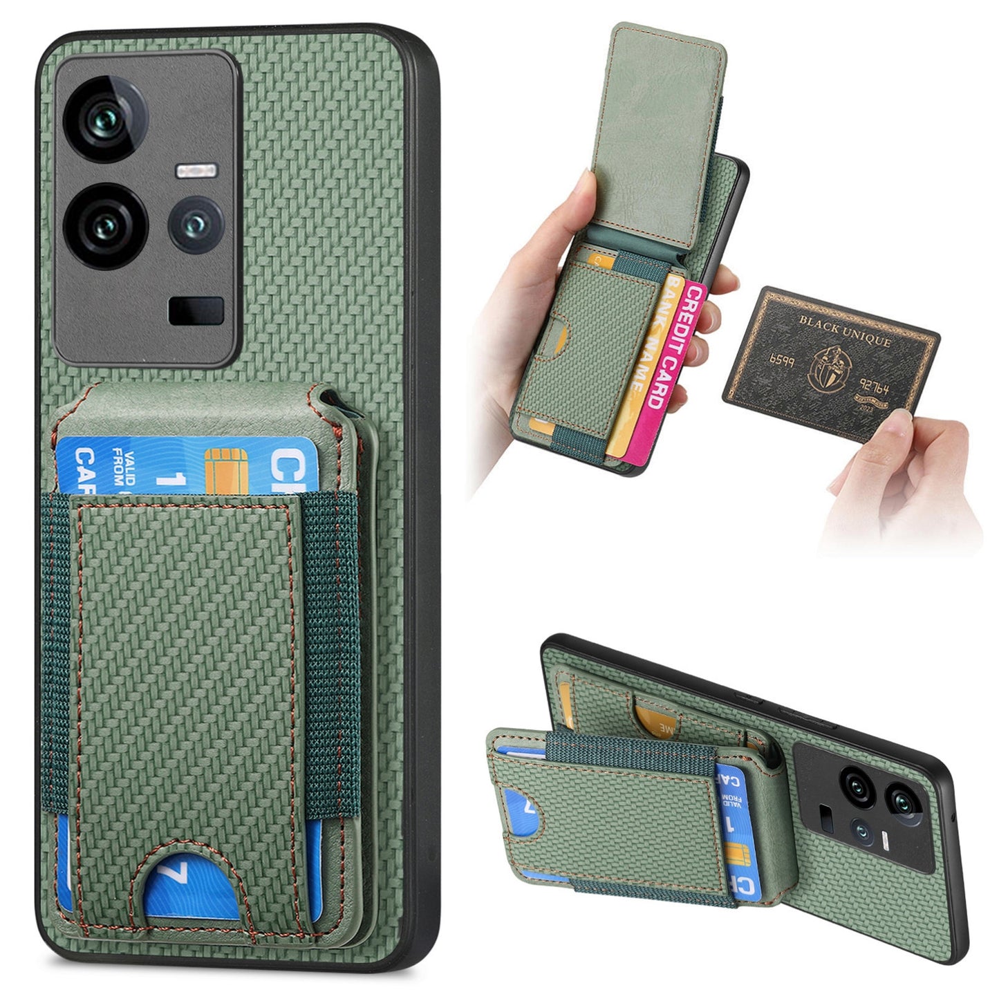 vivo iQOO 11 5G Vertical Flip Wallet Stand Phone Case with Carbon Fibre Pattern