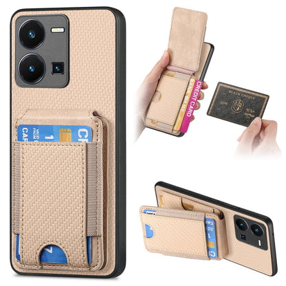 For vivo Y35 4G Vertical Flip Wallet Stand Phone Case with Carbon Fibre Pattern
