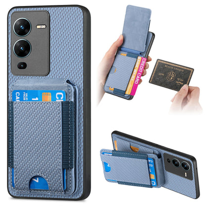 vivo V25 Pro Vertical Flip Wallet Stand Phone Case with Carbon Fibre Pattern