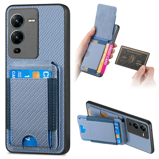 vivo V25 Pro Vertical Flip Wallet Stand Phone Case with Carbon Fibre Pattern