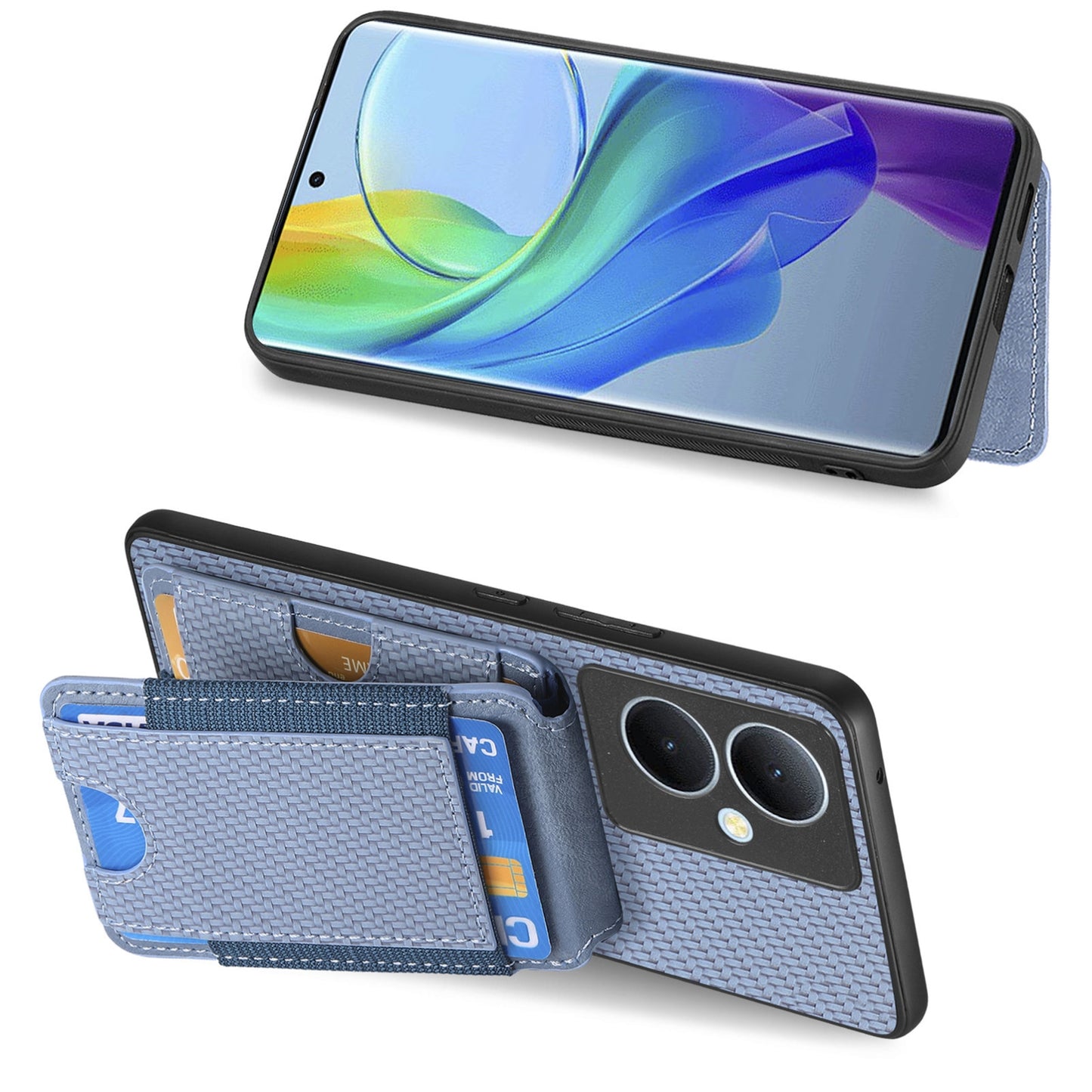 vivo V25 Pro Vertical Flip Wallet Stand Phone Case with Carbon Fibre Pattern