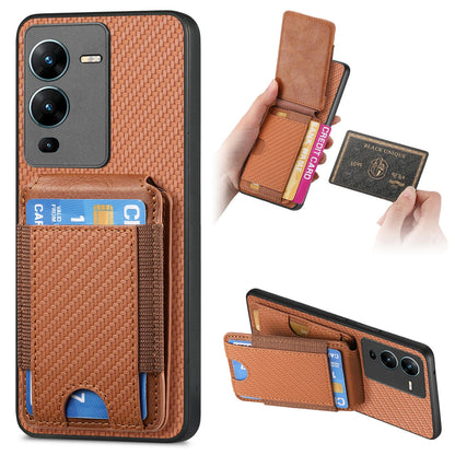 vivo V25 Pro Vertical Flip Wallet Stand Phone Case with Carbon Fibre Pattern