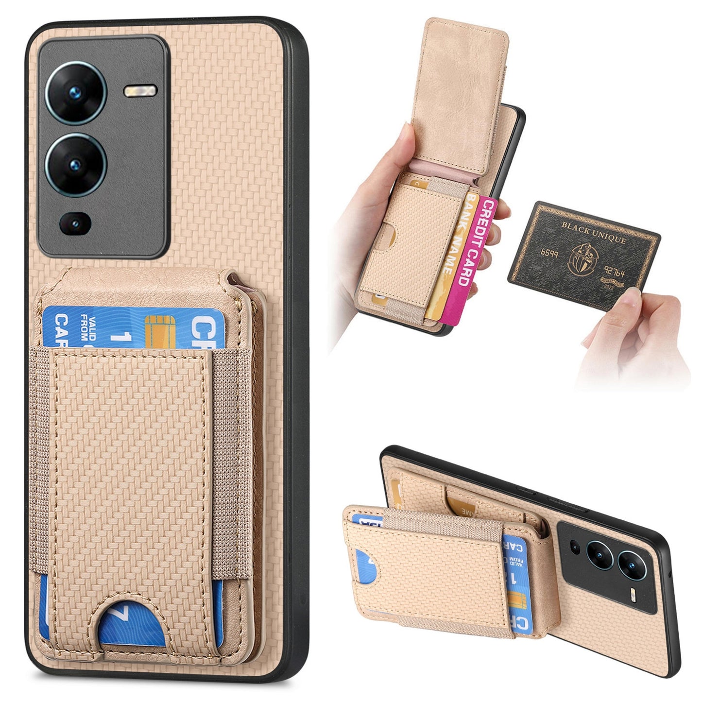 vivo V25 Pro Vertical Flip Wallet Stand Phone Case with Carbon Fibre Pattern