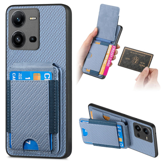 vivo V25 Vertical Flip Wallet Stand Phone Case with Carbon Fibre Pattern