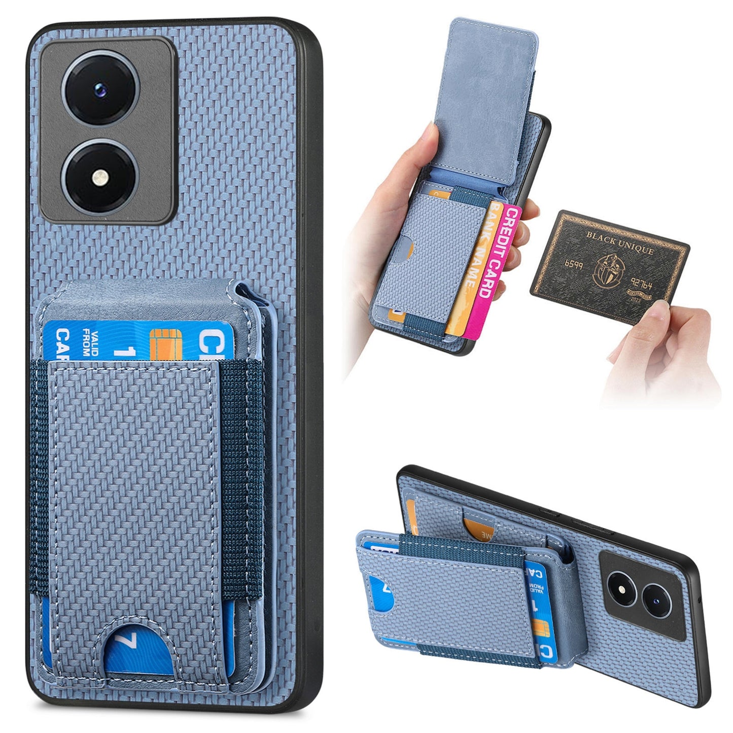 vivo Y02s Vertical Flip Wallet Stand Phone Case with Carbon Fibre Pattern