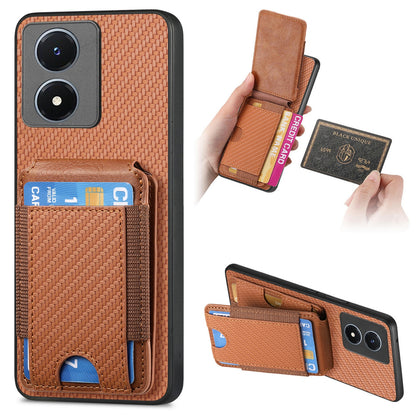 vivo Y02s Vertical Flip Wallet Stand Phone Case with Carbon Fibre Pattern