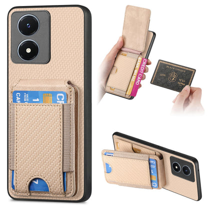 vivo Y02s Vertical Flip Wallet Stand Phone Case with Carbon Fibre Pattern