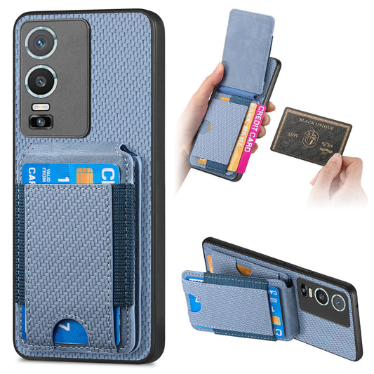 For vivo Y76 Vertical Flip Wallet Stand Phone Case with Carbon Fibre Pattern