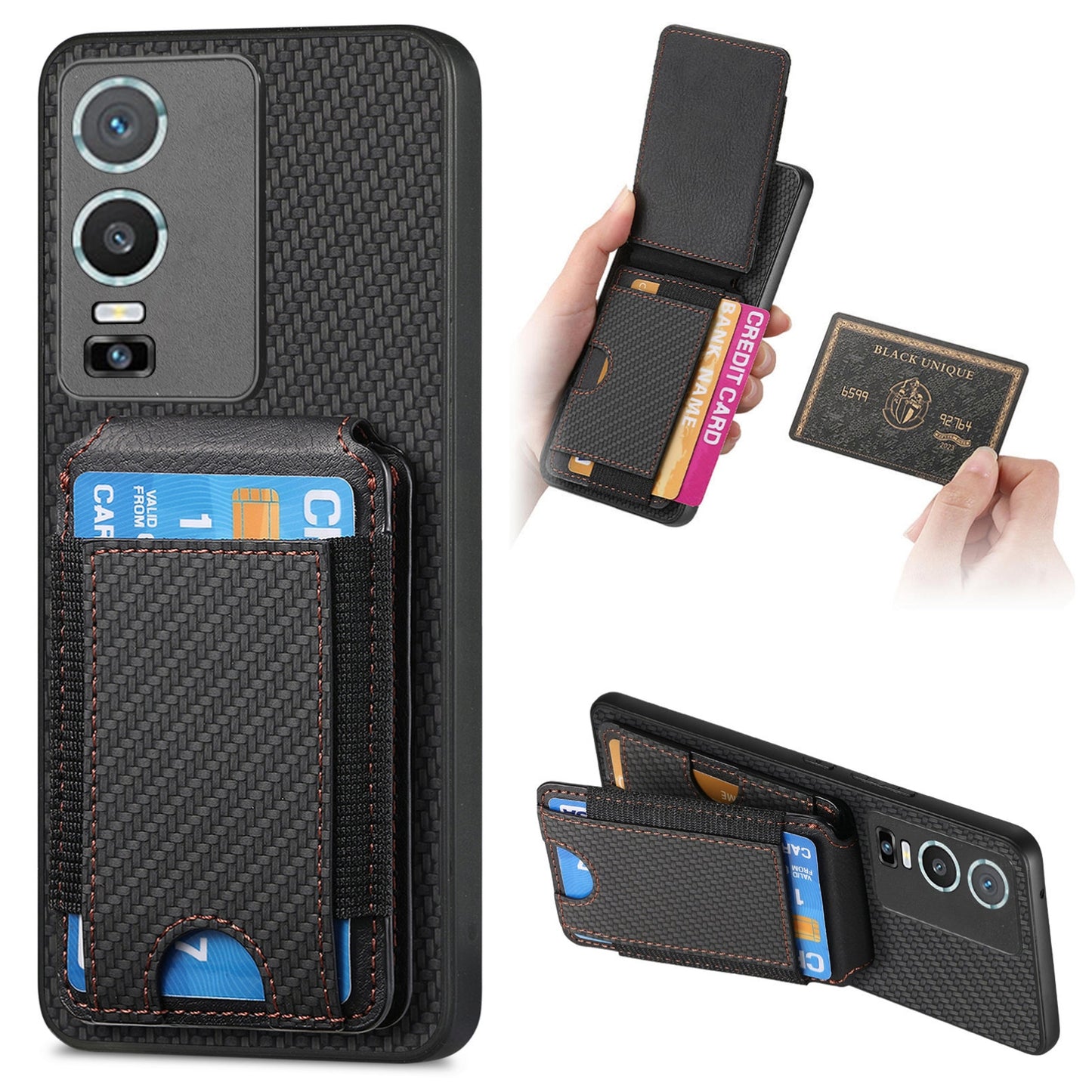 For vivo Y76 Vertical Flip Wallet Stand Phone Case with Carbon Fibre Pattern