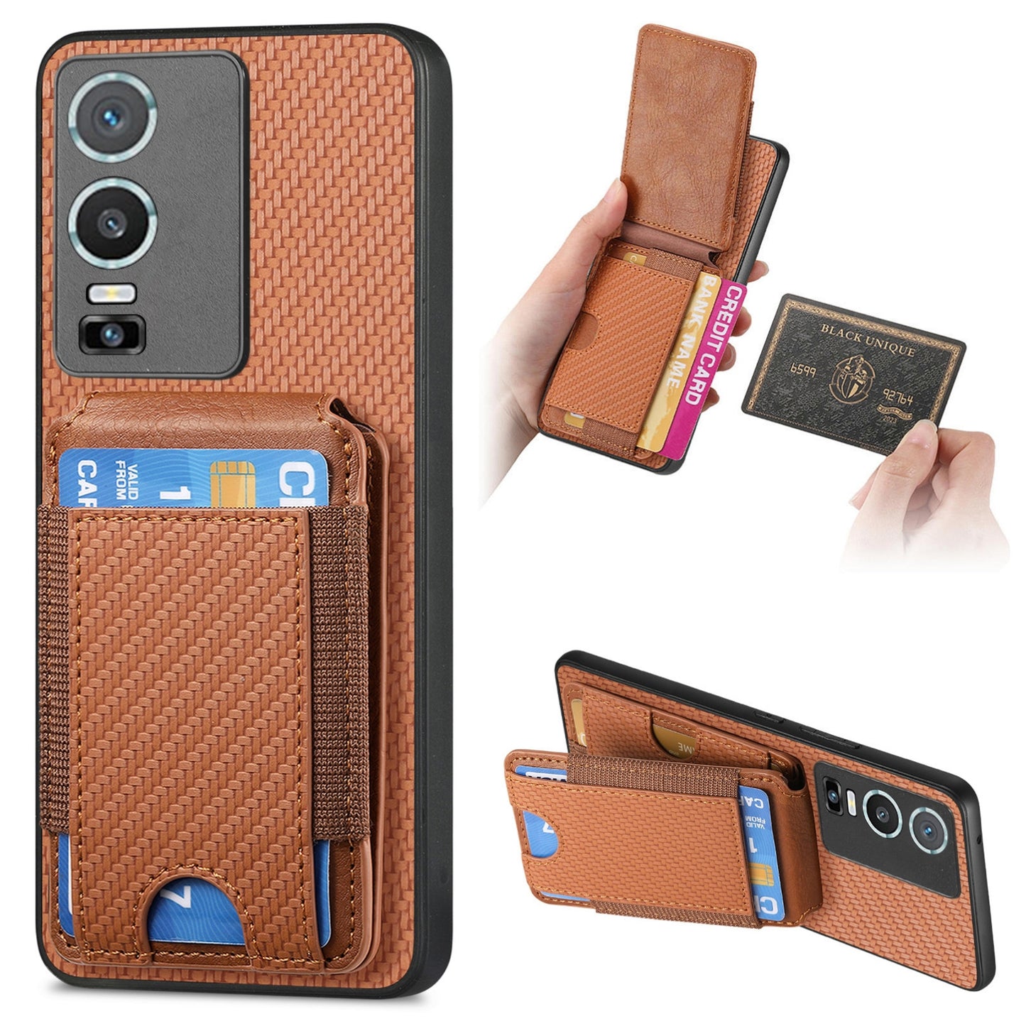 For vivo Y76 Vertical Flip Wallet Stand Phone Case with Carbon Fibre Pattern