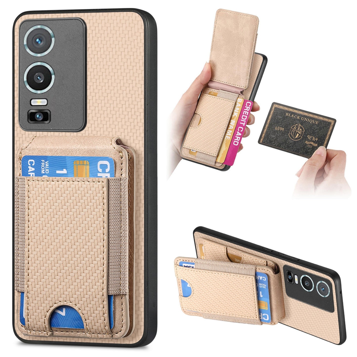For vivo Y76 Vertical Flip Wallet Stand Phone Case with Carbon Fibre Pattern