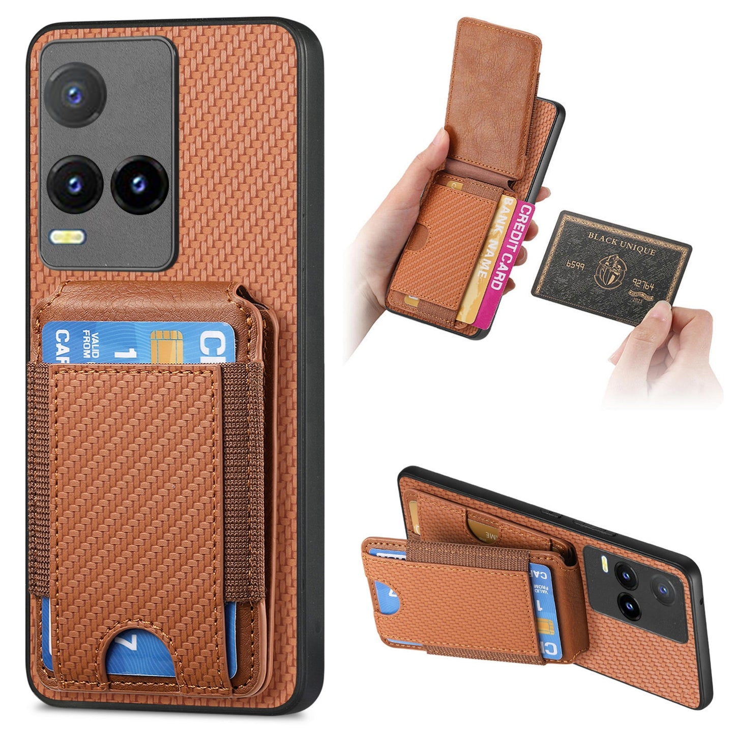 For vivo Y21s Vertical Flip Wallet Stand Phone Case with Carbon Fibre Pattern