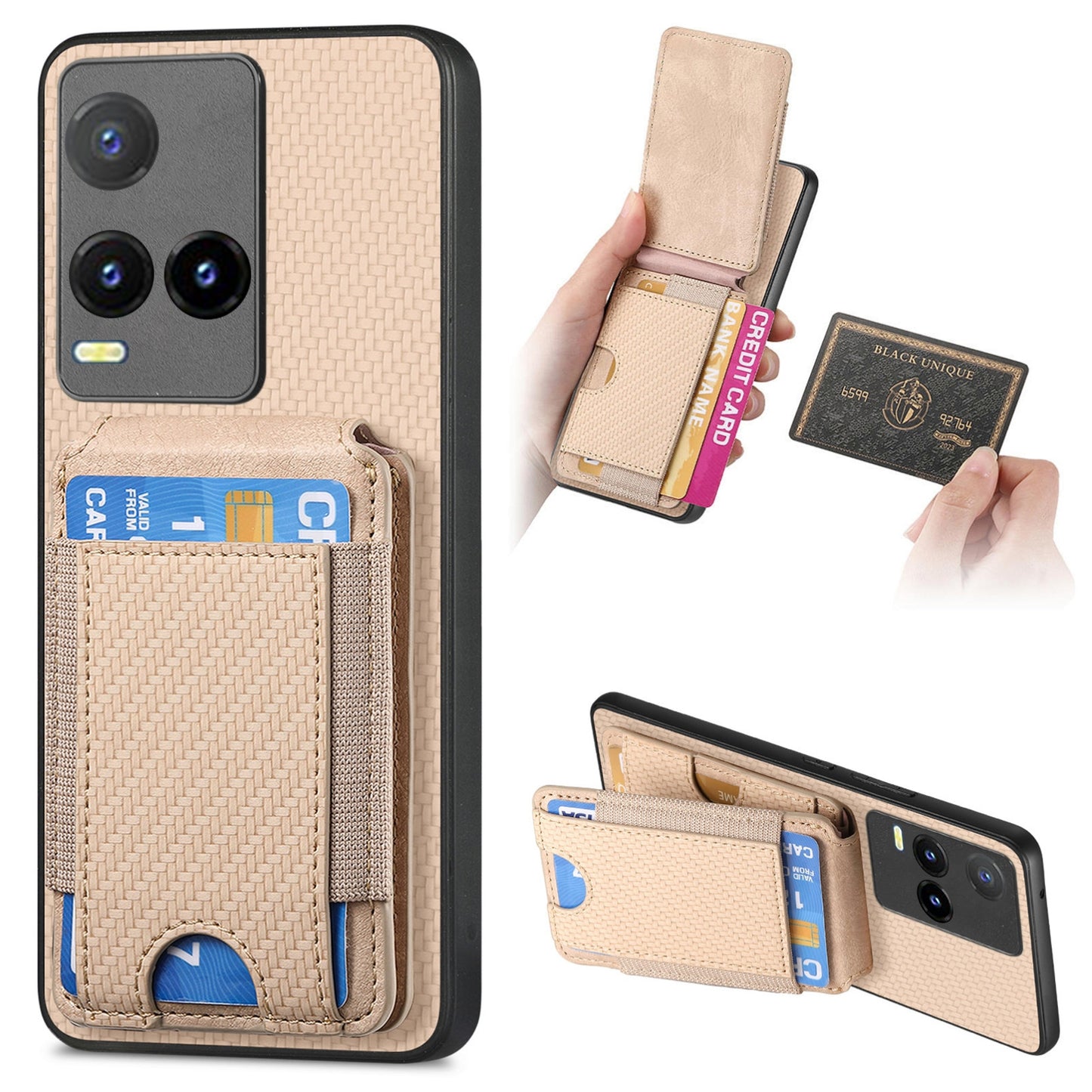 For vivo Y21s Vertical Flip Wallet Stand Phone Case with Carbon Fibre Pattern