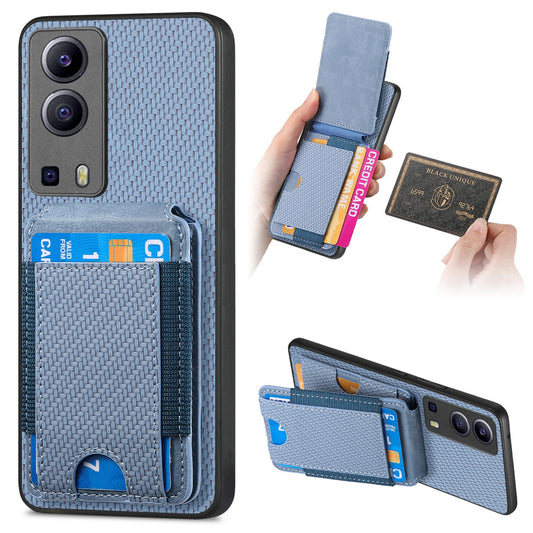 For vivo Y72 5G Vertical Flip Wallet Stand Phone Case with Carbon Fibre Pattern
