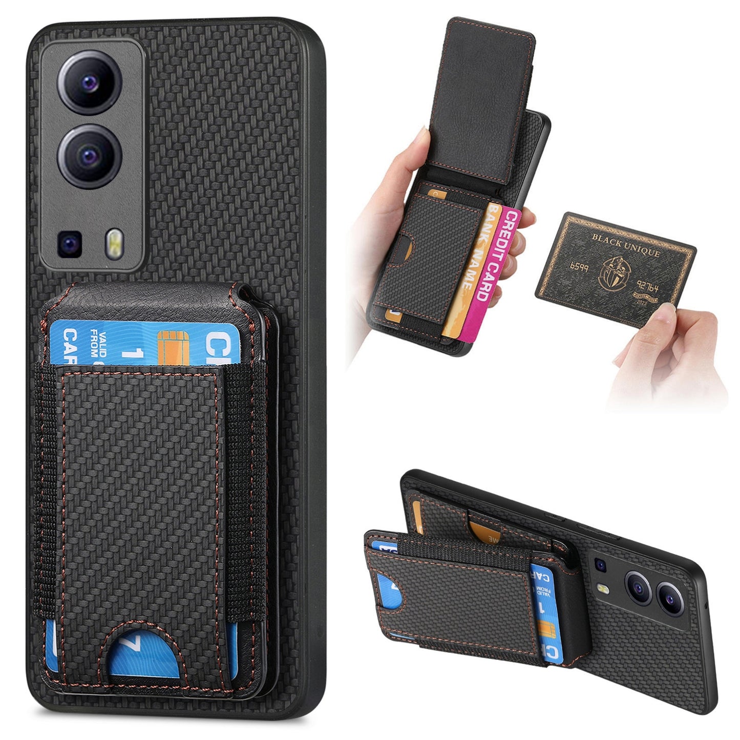 For vivo Y72 5G Vertical Flip Wallet Stand Phone Case with Carbon Fibre Pattern