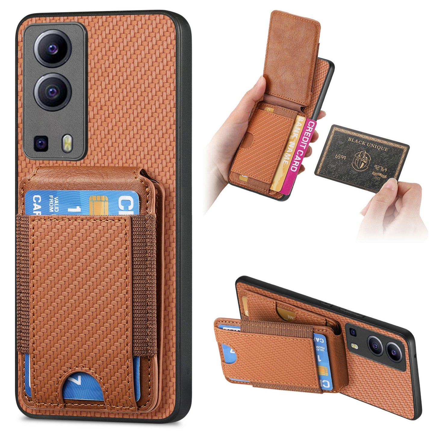 For vivo Y72 5G Vertical Flip Wallet Stand Phone Case with Carbon Fibre Pattern