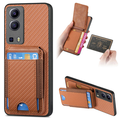For vivo Y72 5G Vertical Flip Wallet Stand Phone Case with Carbon Fibre Pattern