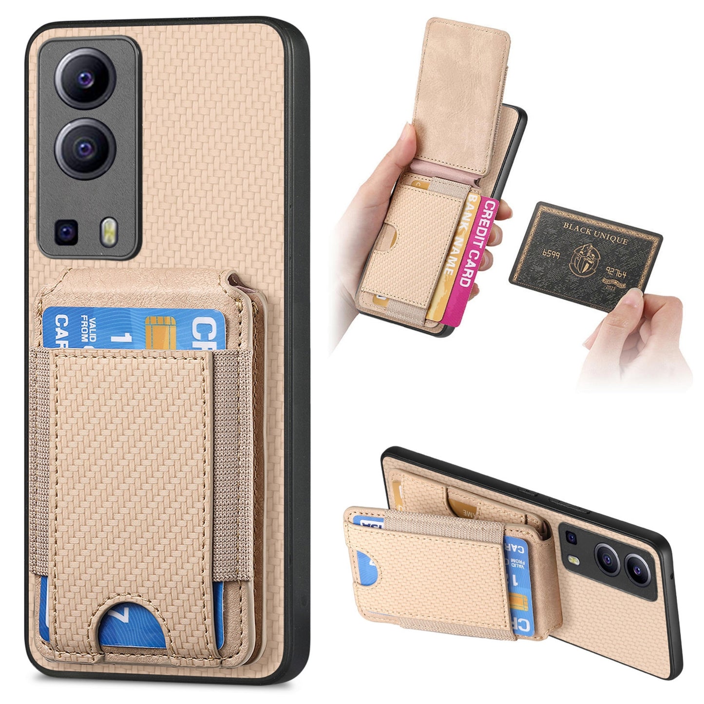 For vivo Y72 5G Vertical Flip Wallet Stand Phone Case with Carbon Fibre Pattern
