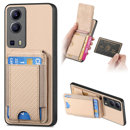 For vivo Y72 5G Vertical Flip Wallet Stand Phone Case with Carbon Fibre Pattern