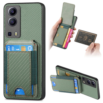 For vivo Y72 5G Vertical Flip Wallet Stand Phone Case with Carbon Fibre Pattern
