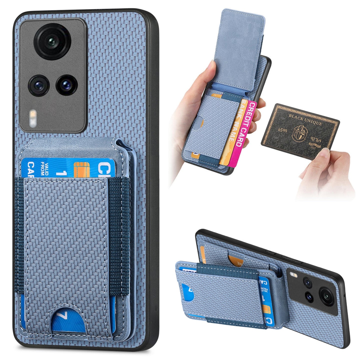 vivo X60 Vertical Flip Wallet Stand Phone Case with Carbon Fibre Pattern