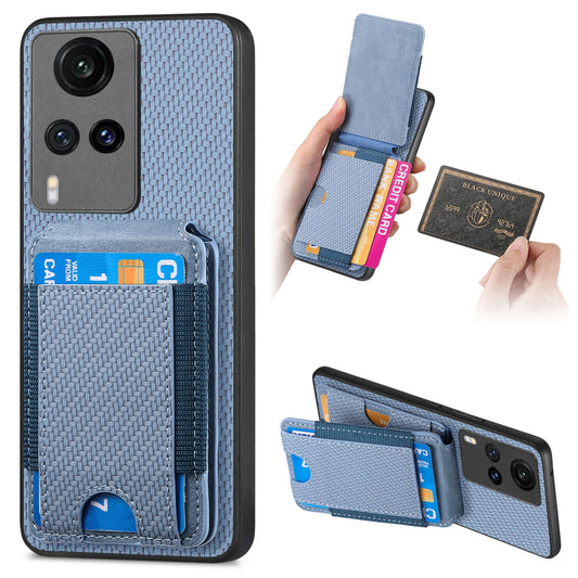 vivo X60 Vertical Flip Wallet Stand Phone Case with Carbon Fibre Pattern