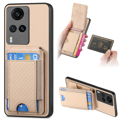 vivo X60 Vertical Flip Wallet Stand Phone Case with Carbon Fibre Pattern