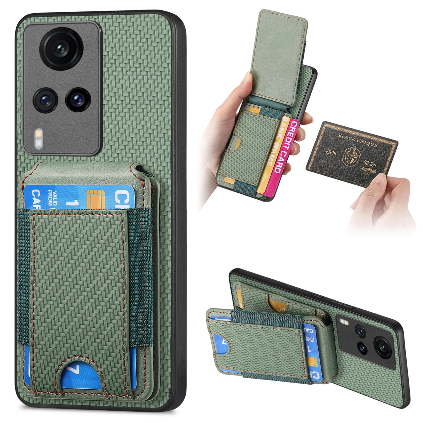 vivo X60 Vertical Flip Wallet Stand Phone Case with Carbon Fibre Pattern