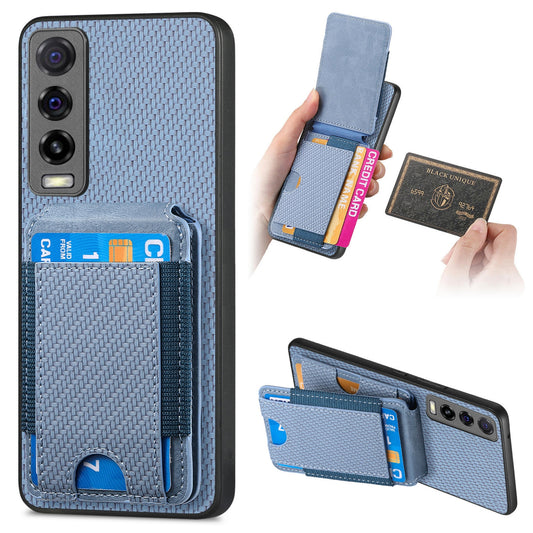 For vivo Y70s Vertical Flip Wallet Stand Phone Case with Carbon Fibre Pattern
