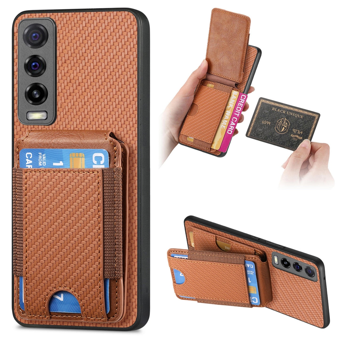 For vivo Y70s Vertical Flip Wallet Stand Phone Case with Carbon Fibre Pattern