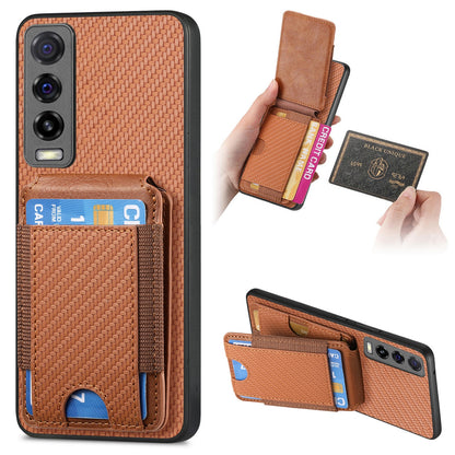 For vivo Y70s Vertical Flip Wallet Stand Phone Case with Carbon Fibre Pattern